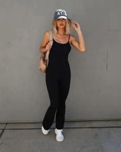 MONO-001 Namaste Mood Athletic Flare Jumpsuit - Black