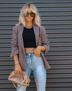 &MER-001 Daily News Plaid Pocketed Blazer - FINAL SALE