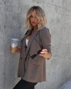 DRES-001 Cameron Pocketed Blazer - Taupe - FINAL SALE