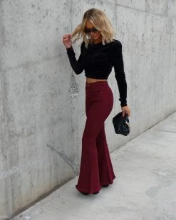 SNEA-001 Barker High Rise Stretch Frayed Flare Jeans - Wine - FINAL SALE