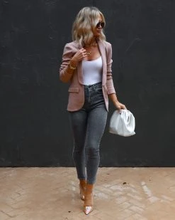 DEE-001 Comfort Zone Dreams Pocketed Knit Blazer - Mocha - FINAL SALE