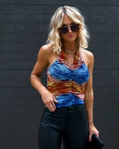 ENDL-001 Vista Bay Halter Striped Ruched Top - SALE