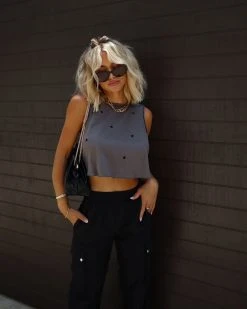 CHRY-001 Tee It Up Cotton Crop Tank - Black