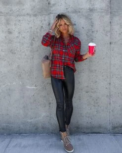 DEE-001 Peppermint Mocha Mood Plaid Button Down Top - FINAL SALE