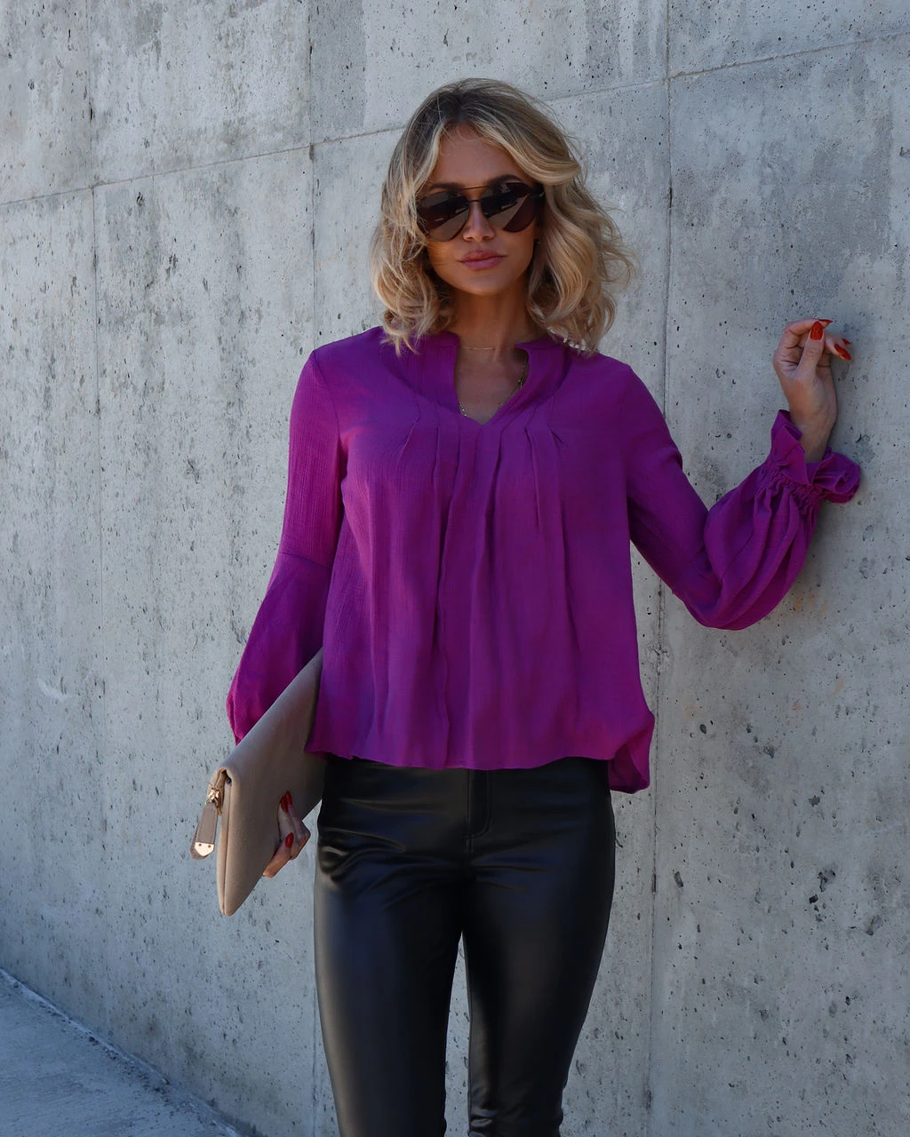 FLAW-001 Golden Age Ruffle Peasant Top - Magenta - FINAL SALE