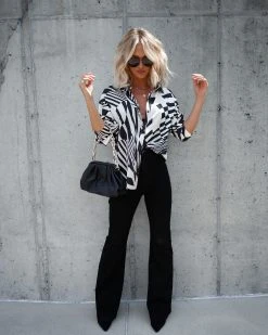 GILL-001 She Was Curious Satin Printed Button Down Top - FINAL SALE