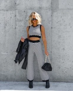 STOR-001 Twiggy Girl Chevron Knit Wide Leg Pants - FINAL SALE