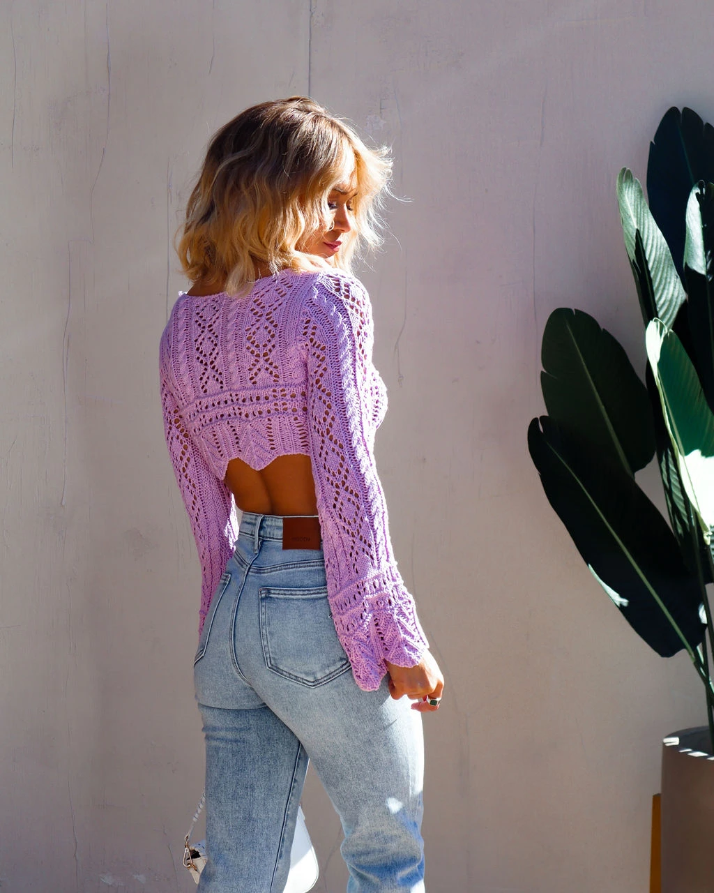 EMOR-001 Zuma Cotton Crochet Knit Bell Sleeve Top - Lavender - SALE - Image 4