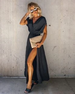 MUST-001 Weekend Plans Wide Leg Side Slit Jumpsuit - Black - FINAL SALE
