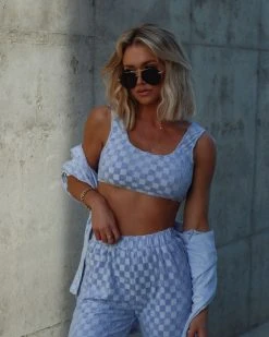 BAIL-001 Unstoppable Me Checkered Cotton Blend Crop Top - Light Blue - SALE