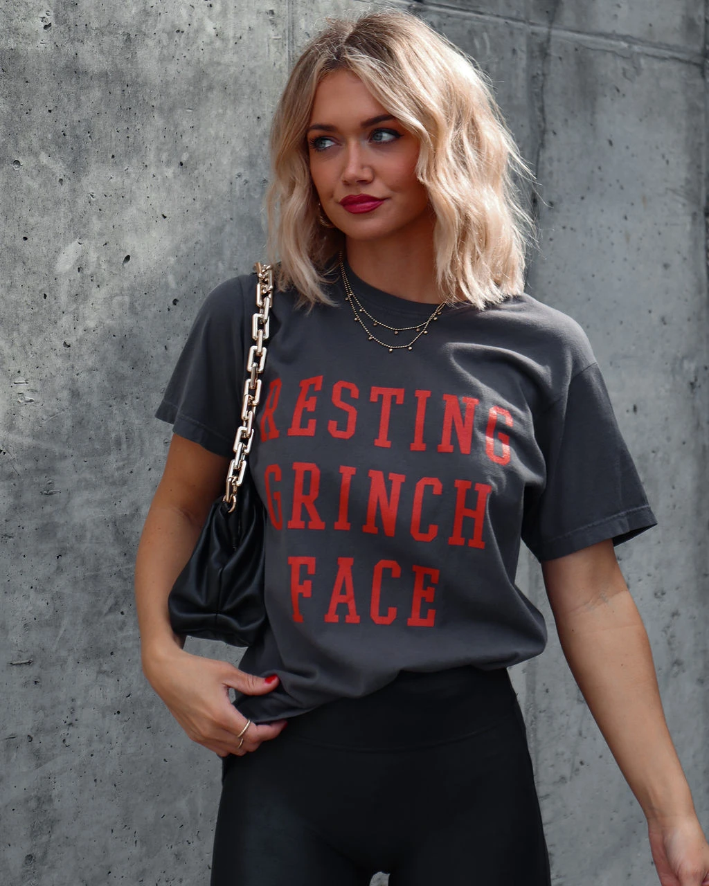 LULU-001 Resting Grinch Face Cotton Tee - Charcoal - FINAL SALE