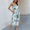 DRES-001 Fangirl Strapless Pocketed Palm Print Jumpsuit - LAST CHANCE