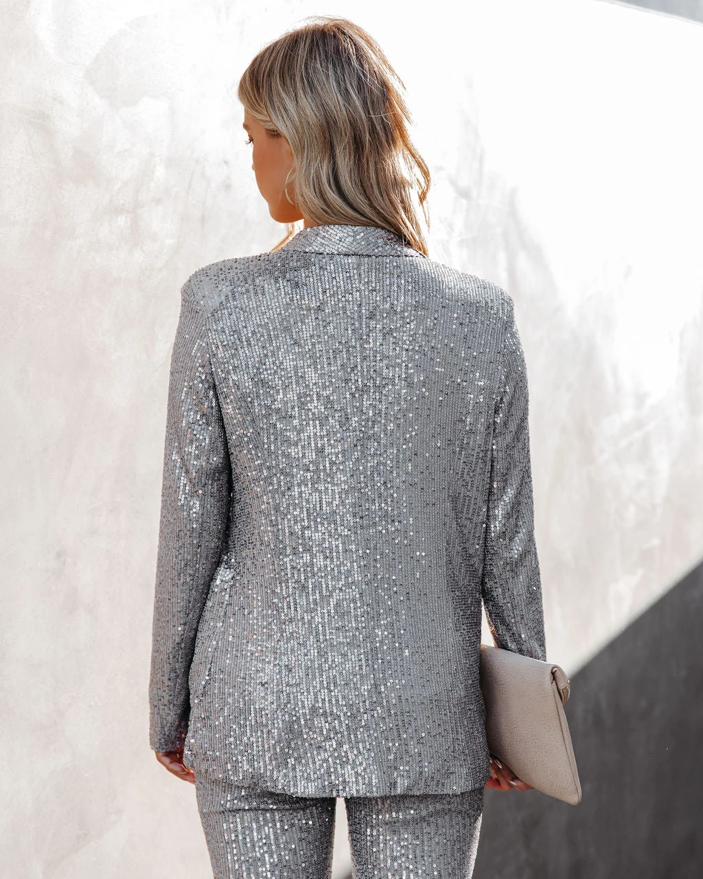 ON T-001 Festive Flair Pocketed Sequin Blazer - Silver - FINAL SALE - Image 2
