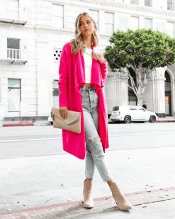 FLAW-001 Fireside Pocketed Knit Cardigan - Pink - FINAL SALE