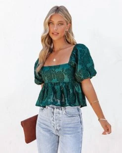 DEE-001 Forbidden Fruit Puff Sleeve Babydoll Top - Pine - FINAL SALE