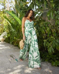 A PE-001 From The Tropics Printed Pocketed Wide Leg Jumpsuit