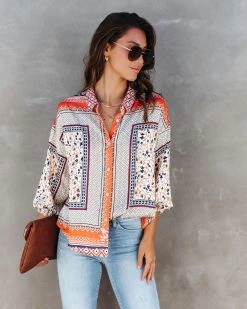 FATE-001 Gemma Printed Button Down Blouse - FINAL SALE