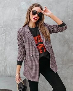 SKIE-001 Good Catch Pocketed Checkered Blazer - FINAL SALE