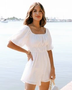HYFV-001 Gwen Puff Sleeve Romper - White - SALE