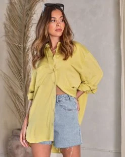 &MER-001 Hailey Relaxed Button Down Tunic - Chartreuse - SALE