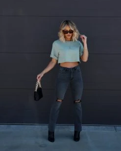 BLUE-001 Charlize Cotton Cropped Tee - Sage
