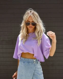 HYFV-001 Dash Raw Hem Crop Tee - Lavendar