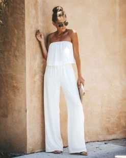 TYCH-001 Crystal Clear Strapless Jumpsuit - White - FINAL SALE