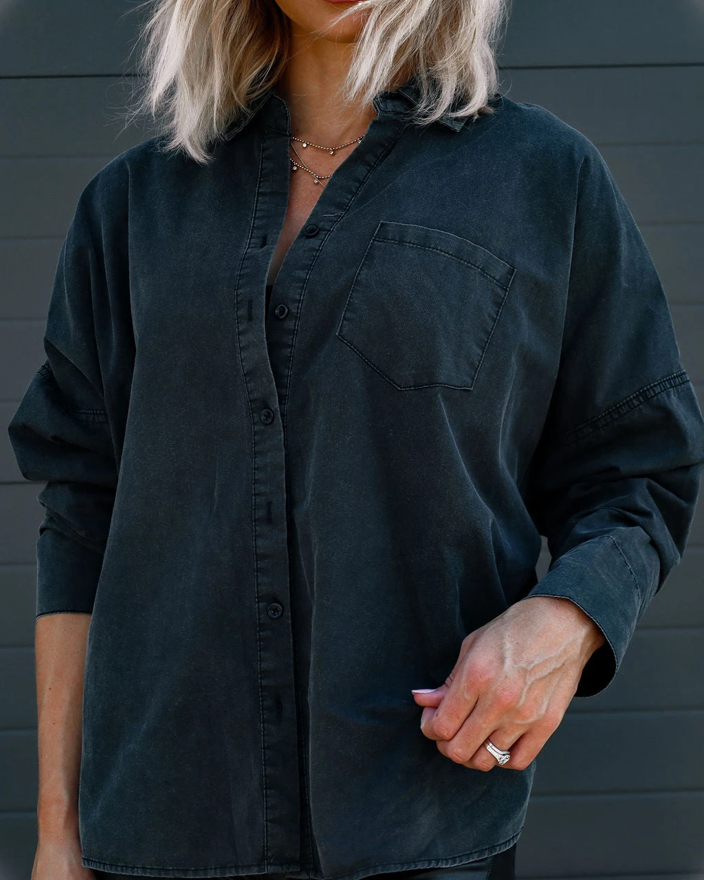 POL-001 Surplus Cotton Collared Button Down Top - Washed Black - FINAL SALE - Image 2