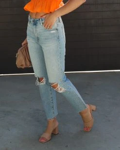 HIDD-002 Rowena High Rise Distressed Straight Jeans - Light Wash