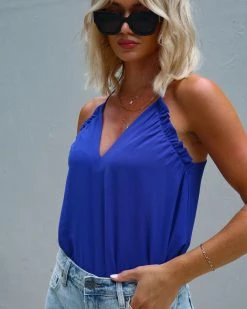 TYCH-001 What A Sight Ruffle Neck Top - Blue