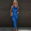 DO+B-001 Maryanne Satin Cowl Neck Cargo Jumpsuit - Cobalt