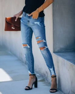 KANC-001 Worldwide Mid Rise Distressed Skinny - Medium Wash - LAST CHANCE