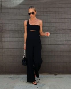 OLIA-001 Brayden One Shoulder Jumpsuit - Black - SALE