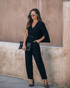 SALT-001 Express Not Impress Pocketed Cape Jumpsuit - FINAL SALE