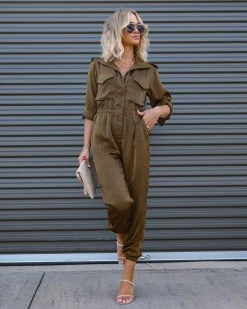 ACOA-001 Impressive Moment Pocketed Utility Jumpsuit - Olive - FINAL SALE