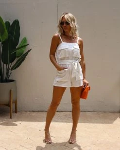 MAIN-001 Obidos Tie Front Utility Romper - White