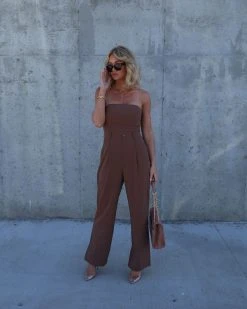 GILL-001 Paige Strapless Pocketed Jumpsuit - Chocolate - SALE