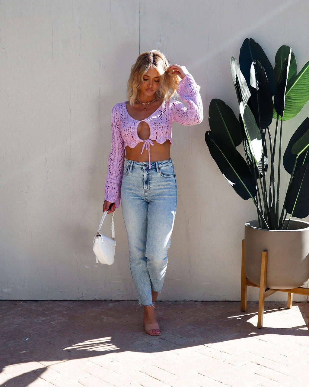 EMOR-001 Zuma Cotton Crochet Knit Bell Sleeve Top - Lavender - SALE - Image 7