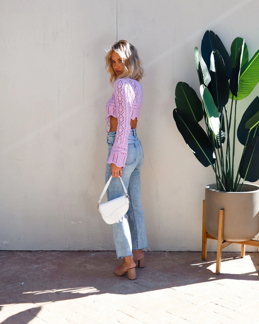 EMOR-001 Zuma Cotton Crochet Knit Bell Sleeve Top - Lavender - SALE - Image 5