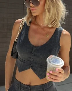 A PE-001 Williamson Pinstripe Belted Back Vest - Charcoal