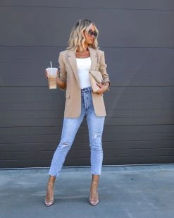 AAA-001 Bevie Pocketed Blazer - Taupe - FINAL SALE