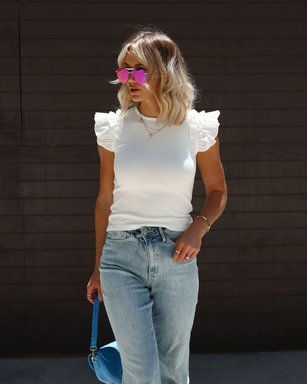 &MER-001 Lulu Ruffle Sleeve Top - White