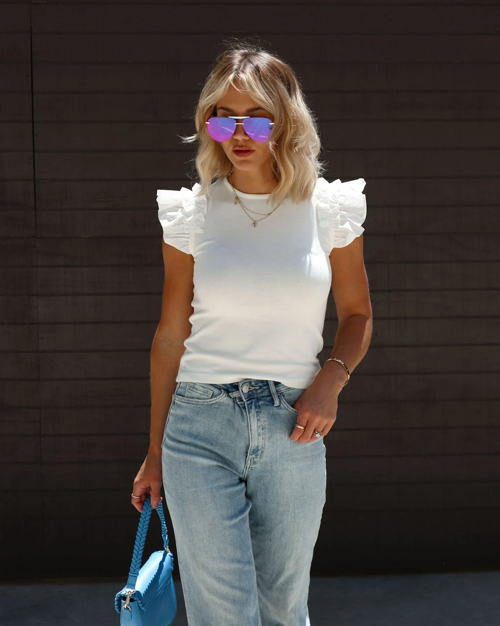 &MER-001 Lulu Ruffle Sleeve Top - White - Image 6