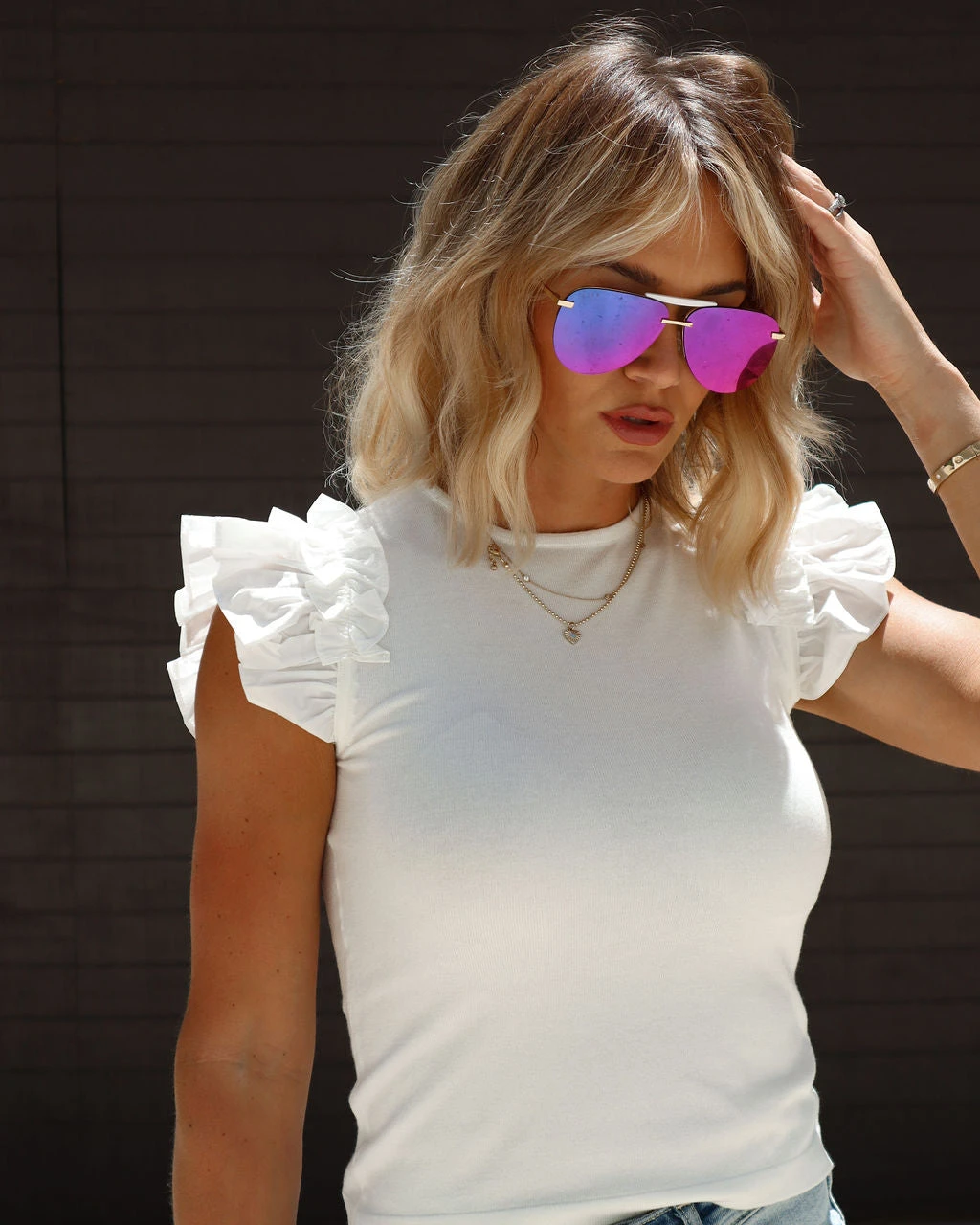 &MER-001 Lulu Ruffle Sleeve Top - White - Image 4