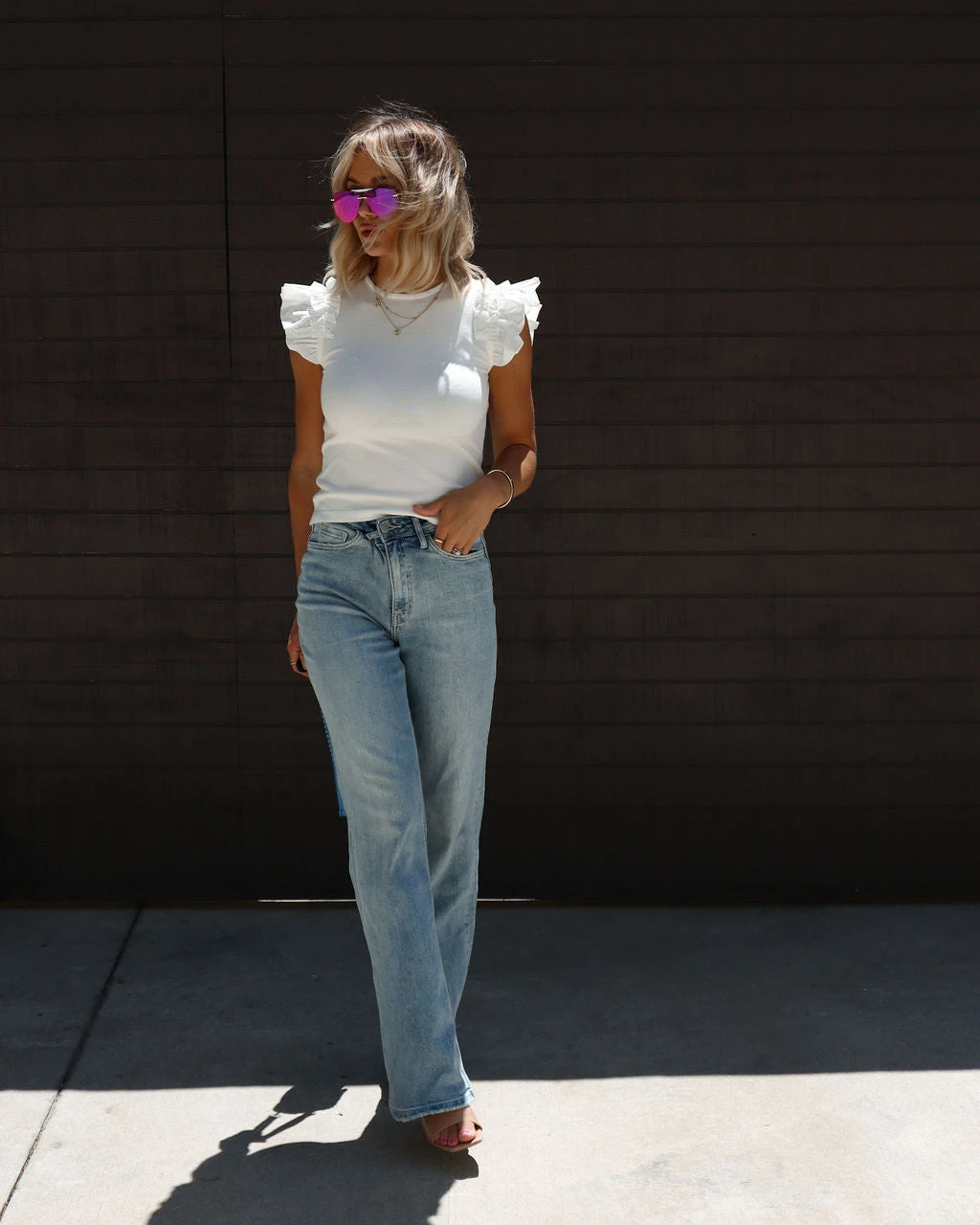 &MER-001 Lulu Ruffle Sleeve Top - White - Image 7