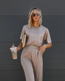 ALL-001 Tristan Knit Short Sleeve Top - Mocha - FINAL SALE