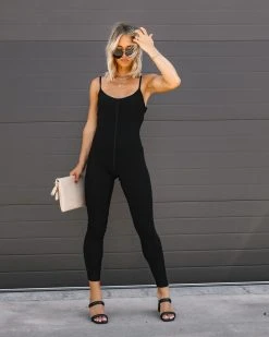 ALL-001 Take It Easy Cotton Jumpsuit - Black - FINAL SALE