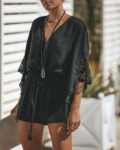 LOVE-003 Jewel Crochet Lace Romper - Black - LAST CHANCE