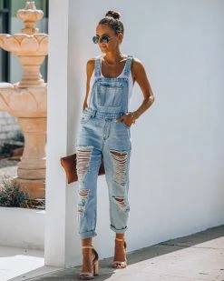 DANC-001 Sassy Sweetheart Distressed Denim Overalls - FINAL SALE
