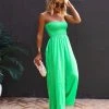 BUCK-001 Wynwood Smocked Strapless Pocketed Jumpsuit - Green - SALE